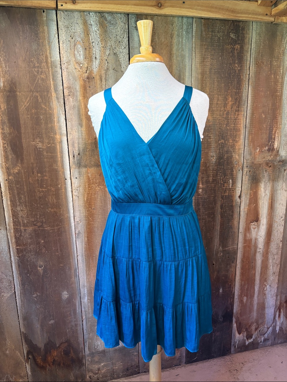 Naked Zebra sleeveless surplice tiered ruffle mini dress Teal Size Medium